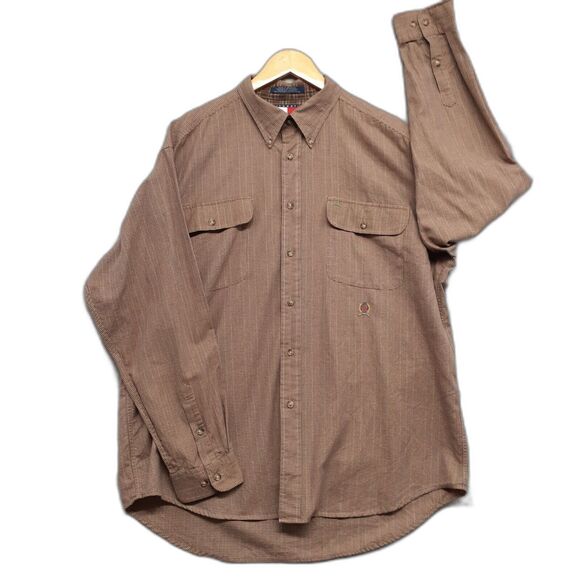 Tommy Hilfiger Mens Shirt XL Brown Long Sleeve Button Down 100% Cotton - Picture 1 of 7